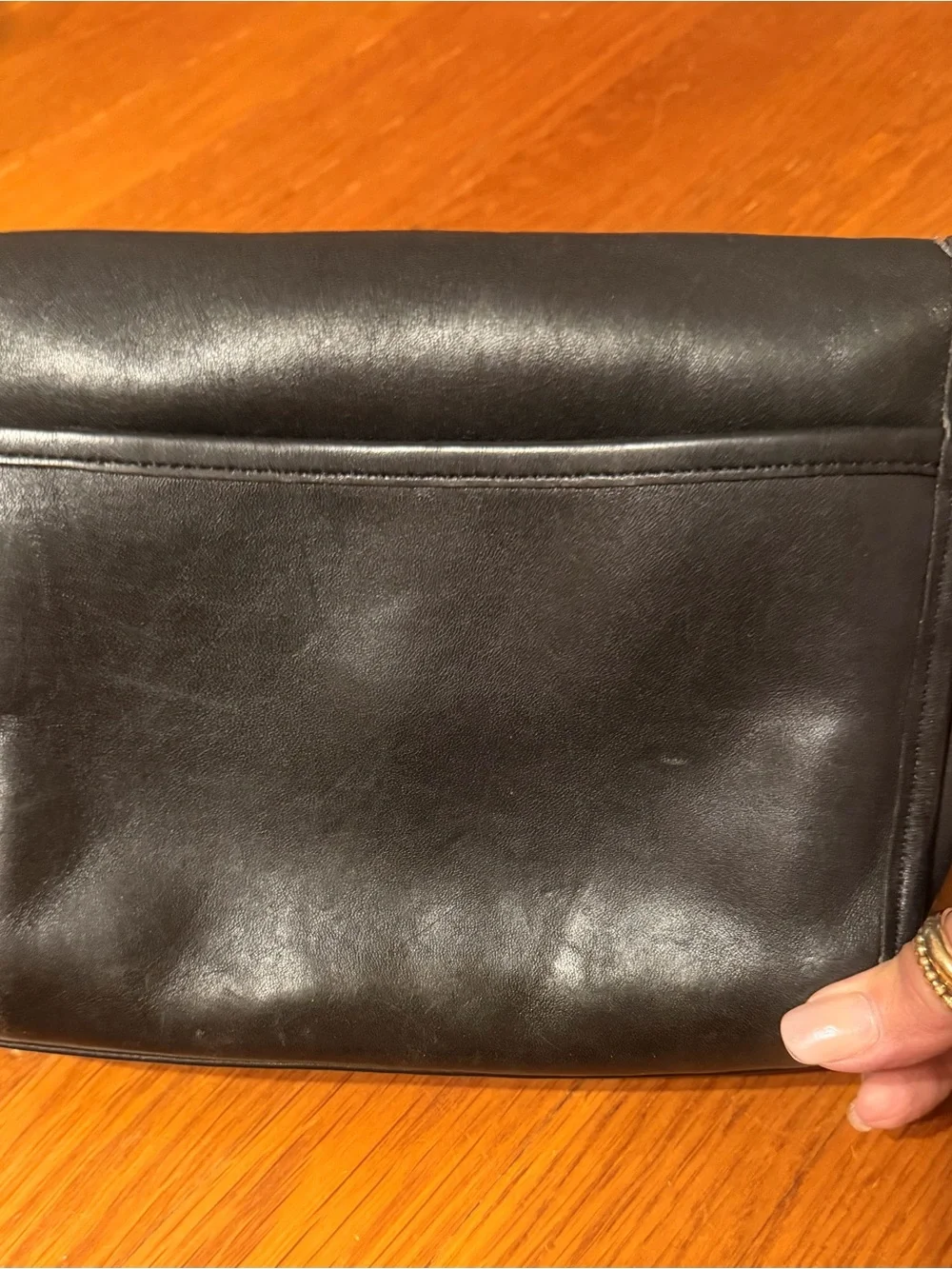 Vintage Early 1980’s Coach Black Leather Crossbody with Brass Turnlock Accent